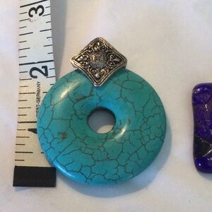 Turquoise pendant, glass pendant and iridescent triangle pendant